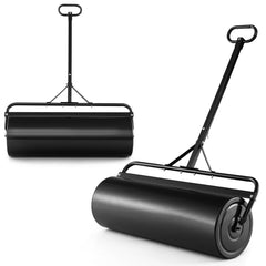 63L Rodillo de Césped de Metal Rodillo de Sod Ø30cm Llenado de Agua/Arena Empujado/Remolcado con Mango Desmontable para Jardín Patio Negro
