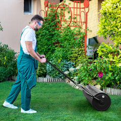 63L Rodillo de Césped de Metal Rodillo de Sod Ø30cm Llenado de Agua/Arena Empujado/Remolcado con Mango Desmontable para Jardín Patio Negro