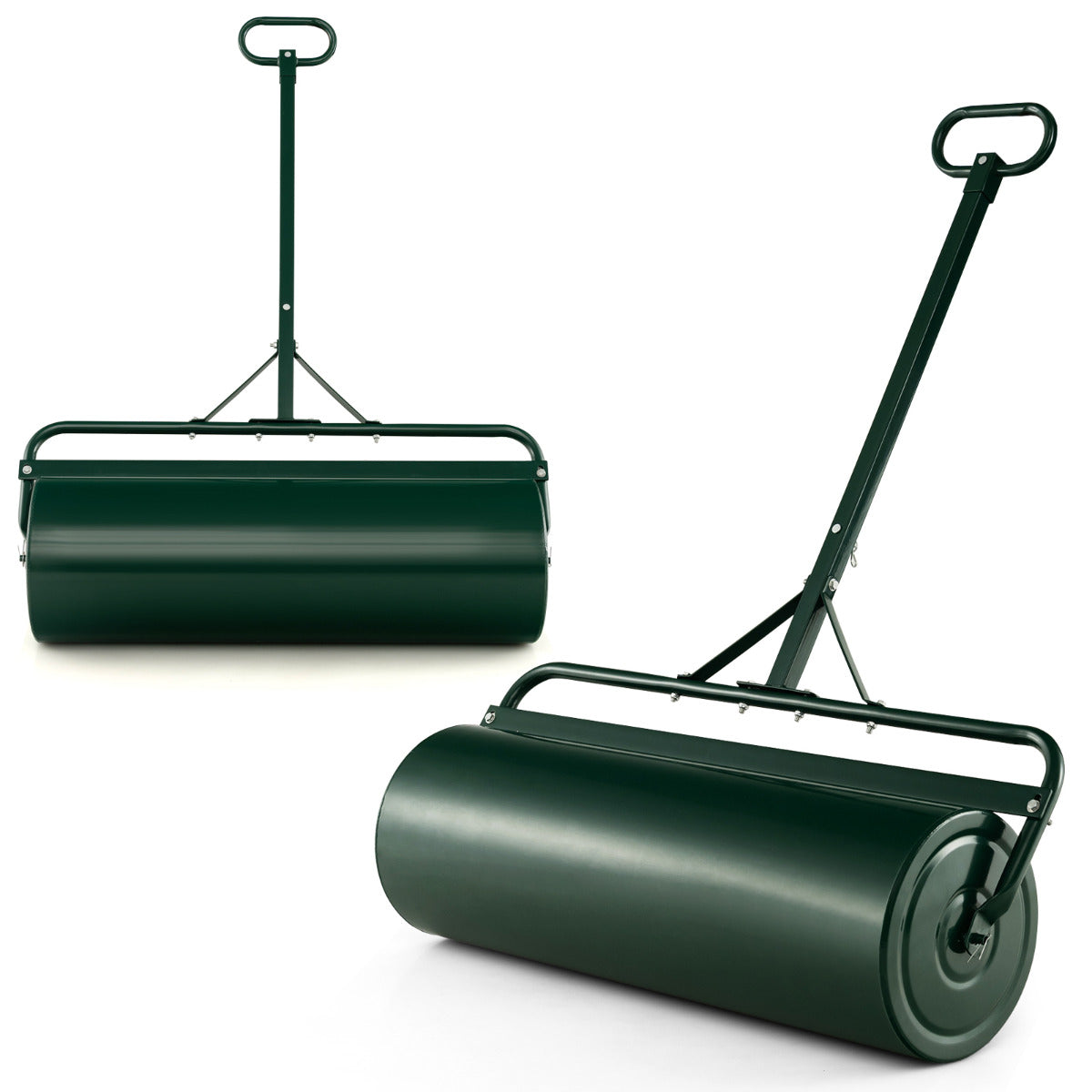 63L Rodillo de Césped de Metal Rodillo de Sod Ø30cm Llenado de Agua/Arena Empujado/Remolcado con Mango Desmontable para Jardín Patio Verde