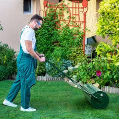 63L Rodillo de Césped de Metal Rodillo de Sod Ø30cm Llenado de Agua/Arena Empujado/Remolcado con Mango Desmontable para Jardín Patio Verde