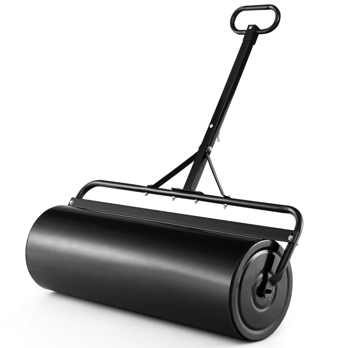 Rodillo de Césped Metálico Empujar/Tirar Lleno de Agua/Arena de 113 L con Mango Desmontable 99 x 40 x 146 cm Negro