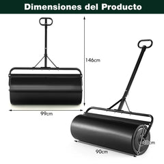 Rodillo de Césped Metálico Empujar/Tirar Lleno de Agua/Arena de 113 L con Mango Desmontable 99 x 40 x 146 cm Negro