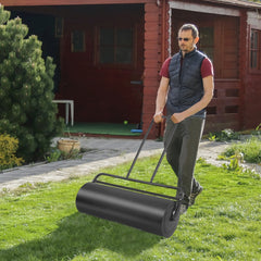 Rodillo para Césped 63L Rodillo de Acero con Forma de U Ideal para Tener Césped Liso y Plano Negro 114 x 90 x 30 cm
