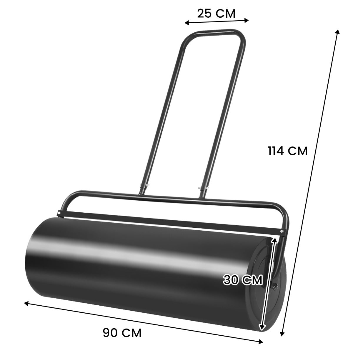 Rodillo para Césped 63L Rodillo de Acero con Forma de U Ideal para Tener Césped Liso y Plano Negro 114 x 90 x 30 cm