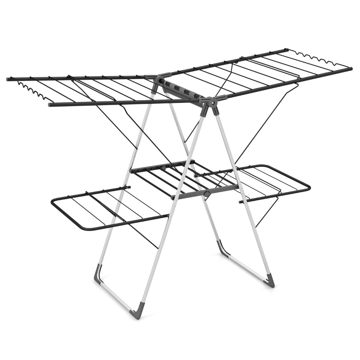 Secador de Ropa de 2 Niveles Estante Plegable Alas Ajustables Clips para Calcetines Patas de Acero Inoxidable