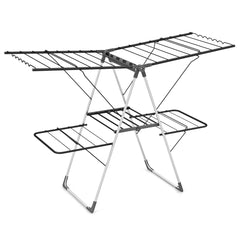 Secador de Ropa de 2 Niveles Estante Plegable Alas Ajustables Clips para Calcetines Patas de Acero Inoxidable
