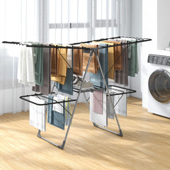 Secador de Ropa de 2 Niveles Estante Plegable Alas Ajustables Clips para Calcetines Patas de Acero Inoxidable