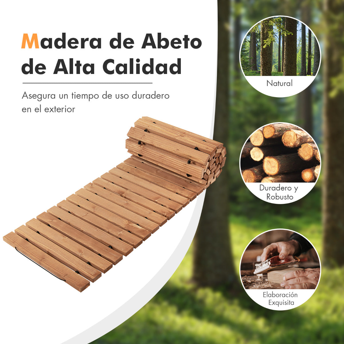 Sendero Enrollable de Madera para Jardín Pasarela con Alambre y Textura Antideslizante Resistente a la Intemperie 245 x 43 cm Marrón
