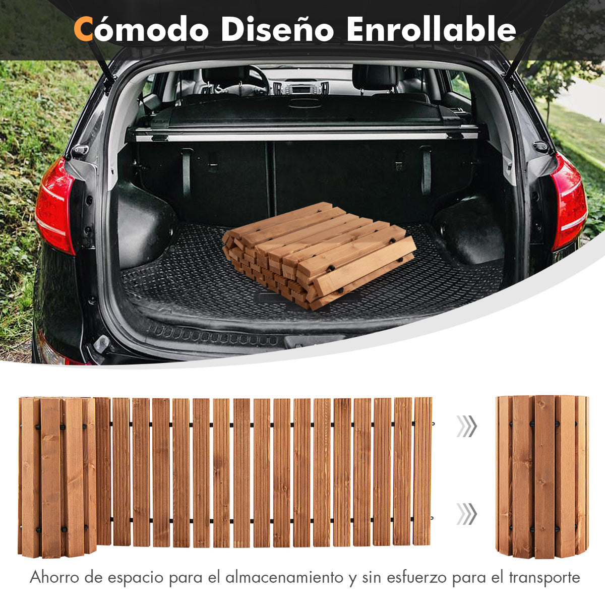 Sendero Enrollable de Madera para Jardín Pasarela con Alambre y Textura Antideslizante Resistente a la Intemperie 245 x 43 cm Marrón