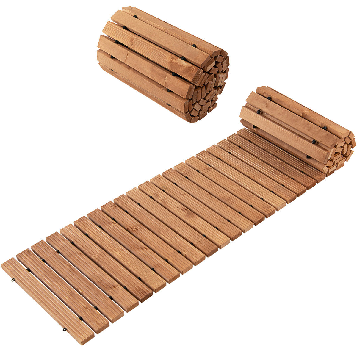 Sendero Enrollable de Madera para Jardín Pasarela con Alambre y Textura Antideslizante Resistente a la Intemperie 245 x 43 cm Marrón