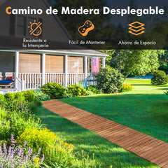 Sendero Enrollable de Madera para Jardín Pasarela con Alambre y Textura Antideslizante Resistente a la Intemperie 245 x 55 cm Marrón