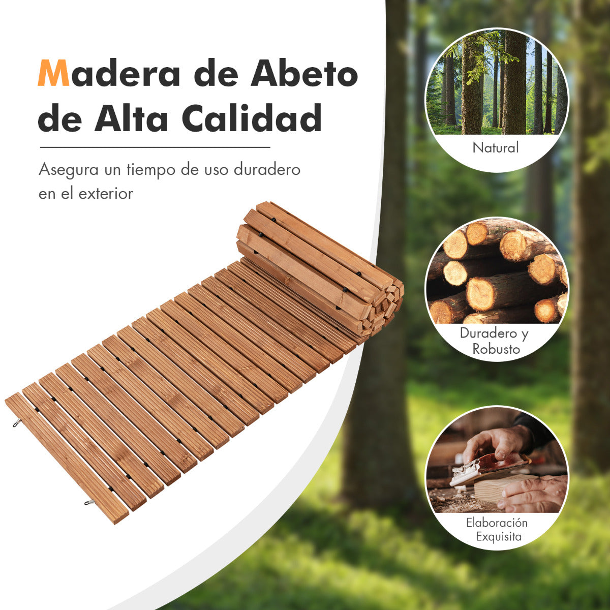Sendero Enrollable de Madera para Jardín Pasarela con Alambre y Textura Antideslizante Resistente a la Intemperie 245 x 55 cm Marrón