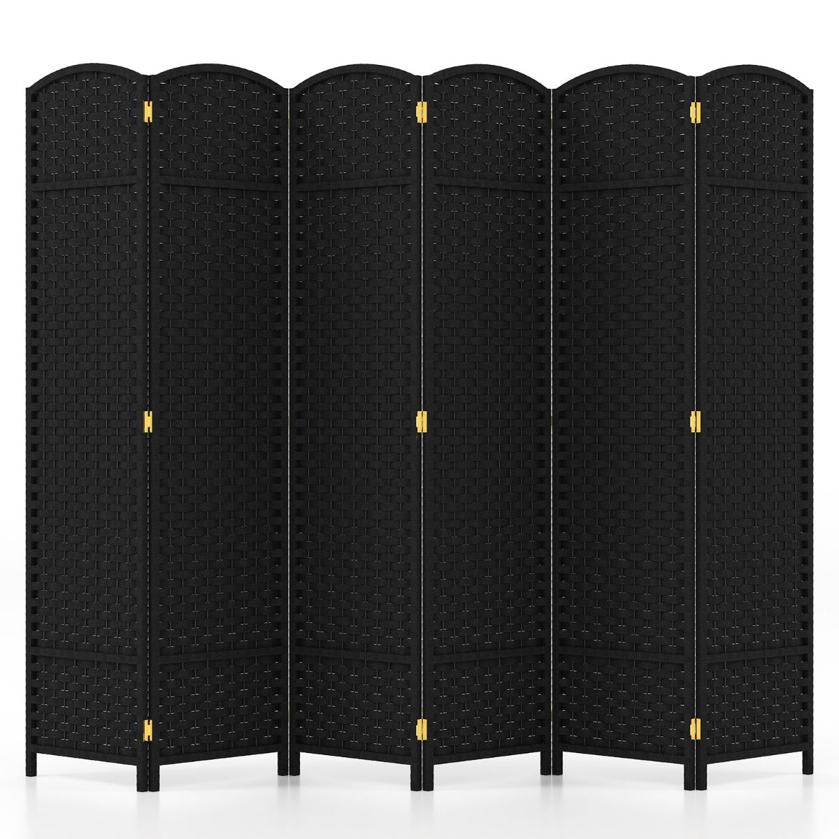 Separador de Ambientes Plegable de 6 Paneles Biombo de 170 cm con Textura Tejida Mano Marco de Madera Maciza para Sala de Estar Negro