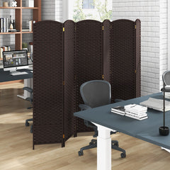 Separador de Ambientes Plegable de 6 Paneles Biombo de 170 cm con Textura Tejida Mano Marco de Madera Maciza para Sala de Estar Marrón