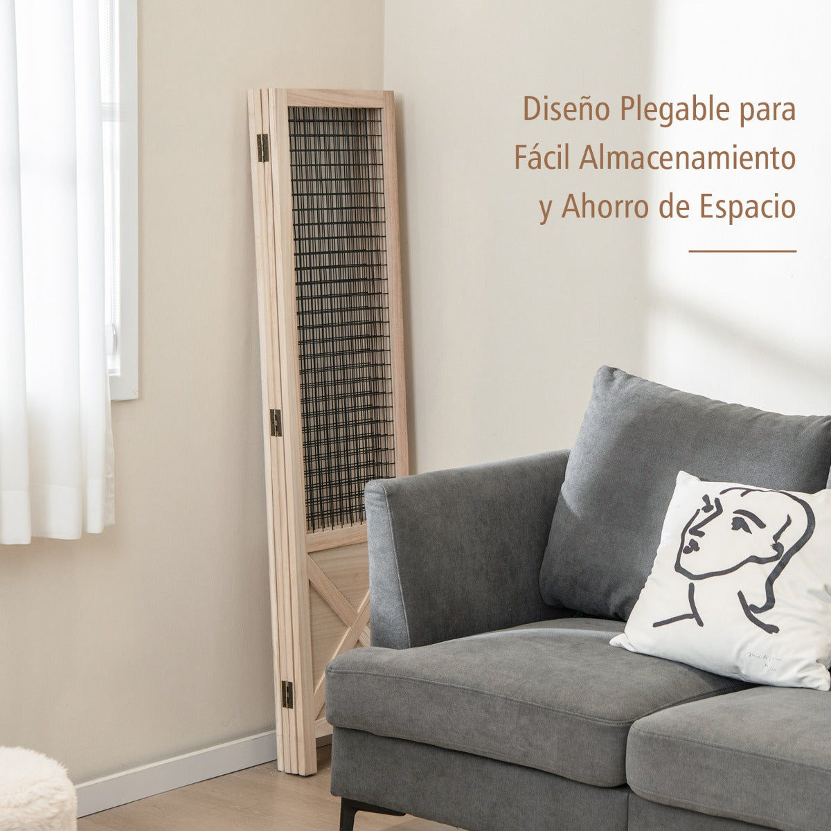 Separador de Espacios de Privacidad Plegable 4 Paneles Divisor Decorativo de Madera para Hogar Oficina Natural