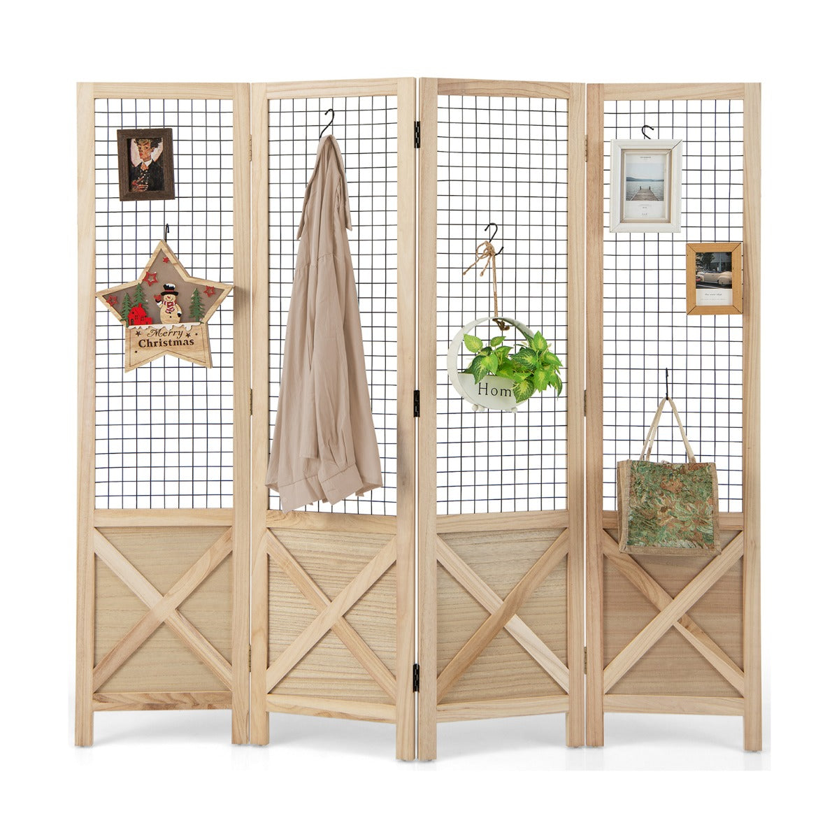 Separador de Espacios de Privacidad Plegable 4 Paneles Divisor Decorativo de Madera para Hogar Oficina Natural
