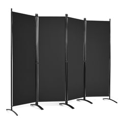Biombo de 4 Paneles Separador de Tela Plegable Divisor de Paredes de Fibra Protección de Intimidad Independiente 220 x 51 x 173 cm Negro
