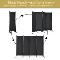 Biombo de 4 Paneles Separador de Tela Plegable Divisor de Paredes de Fibra Protección de Intimidad Independiente 220 x 51 x 173 cm Negro