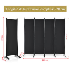 Biombo de 4 Paneles Separador de Tela Plegable Divisor de Paredes de Fibra Protección de Intimidad Independiente 220 x 51 x 173 cm Negro