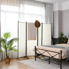 Biombo de 4 Paneles Separador de Tela Plegable Divisor de Paredes de Fibra Protección de Intimidad Independiente 220 x 51 x 173 cm Blanco