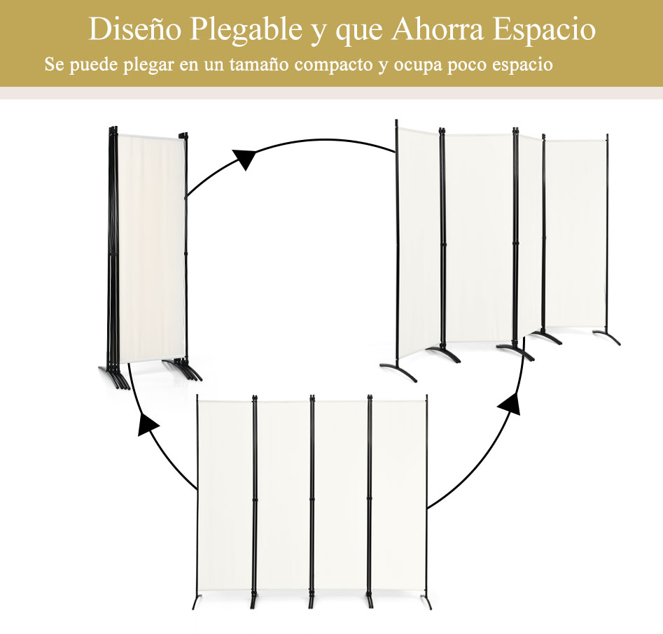 Biombo de 4 Paneles Separador de Tela Plegable Divisor de Paredes de Fibra Protección de Intimidad Independiente 220 x 51 x 173 cm Blanco