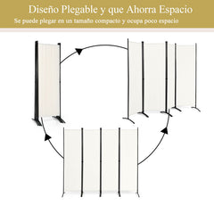 Biombo de 4 Paneles Separador de Tela Plegable Divisor de Paredes de Fibra Protección de Intimidad Independiente 220 x 51 x 173 cm Blanco
