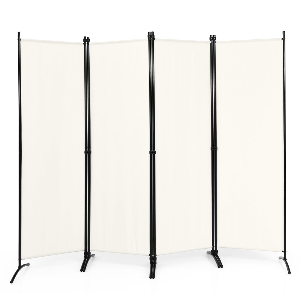 Biombo de 4 Paneles Separador de Tela Plegable Divisor de Paredes de Fibra Protección de Intimidad Independiente 220 x 51 x 173 cm Blanco