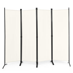 Biombo de 4 Paneles Separador de Tela Plegable Divisor de Paredes de Fibra Protección de Intimidad Independiente 220 x 51 x 173 cm Blanco