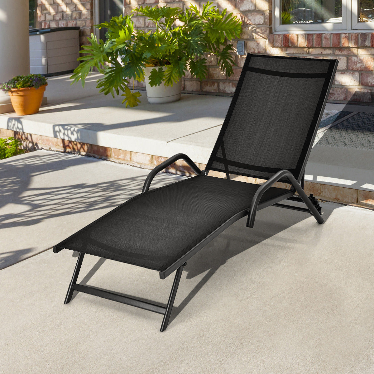Set de 2 Tumbonas de Exterior Sillones Reclinables Ajustable en 5 Posiciones Asiento Transpirable para Patio Jardín Piscina Negro