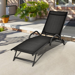 Set de 2 Tumbonas de Exterior Sillones Reclinables Ajustable en 5 Posiciones Asiento Transpirable para Patio Jardín Piscina Negro