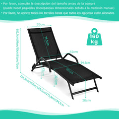 Set de 2 Tumbonas de Exterior Sillones Reclinables Ajustable en 5 Posiciones Asiento Transpirable para Patio Jardín Piscina Negro