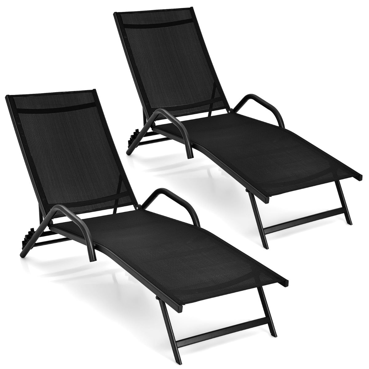 Set de 2 Tumbonas de Exterior Sillones Reclinables Ajustable en 5 Posiciones Asiento Transpirable para Patio Jardín Piscina Negro