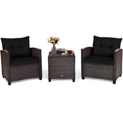 Set 3 Piezas Muebles Conversación de Patio Sofá en Ratán de Exterior con Cojín Lavable para Jardín Piscina Balcón 67 x 67 x 76 cm Negro