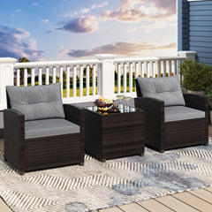 Set 3 Piezas Muebles Conversación de Patio Sofá en Ratán de Exterior con Cojín Lavable para Jardín Piscina Balcón 67 x 67 x 76 cm Gris