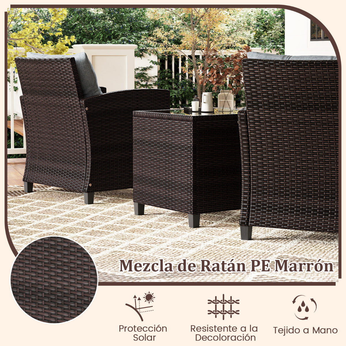 Set 3 Piezas Muebles Conversación de Patio Sofá en Ratán de Exterior con Cojín Lavable para Jardín Piscina Balcón 67 x 67 x 76 cm Gris