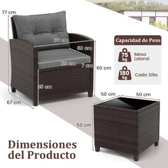 Set 3 Piezas Muebles Conversación de Patio Sofá en Ratán de Exterior con Cojín Lavable para Jardín Piscina Balcón 67 x 67 x 76 cm Gris
