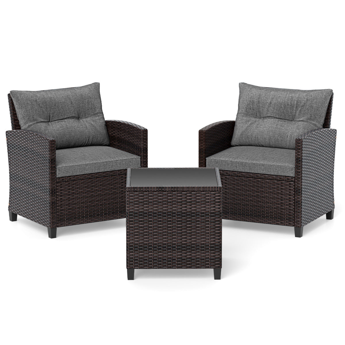 Set 3 Piezas Muebles Conversación de Patio Sofá en Ratán de Exterior con Cojín Lavable para Jardín Piscina Balcón 67 x 67 x 76 cm Gris