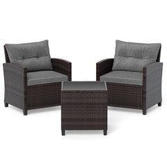 Set 3 Piezas Muebles Conversación de Patio Sofá en Ratán de Exterior con Cojín Lavable para Jardín Piscina Balcón 67 x 67 x 76 cm Gris