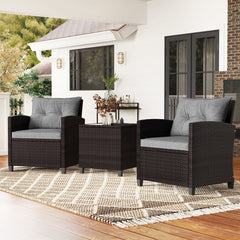 Set 3 Piezas Muebles Conversación de Patio Sofá en Ratán de Exterior con Cojín Lavable para Jardín Piscina Balcón 67 x 67 x 76 cm Gris