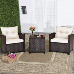 Set 3 Piezas Muebles Conversación de Patio Sofá en Ratán de Exterior con Cojín Lavable para Jardín Piscina Balcón 67 x 67 x 76 cm Blanco