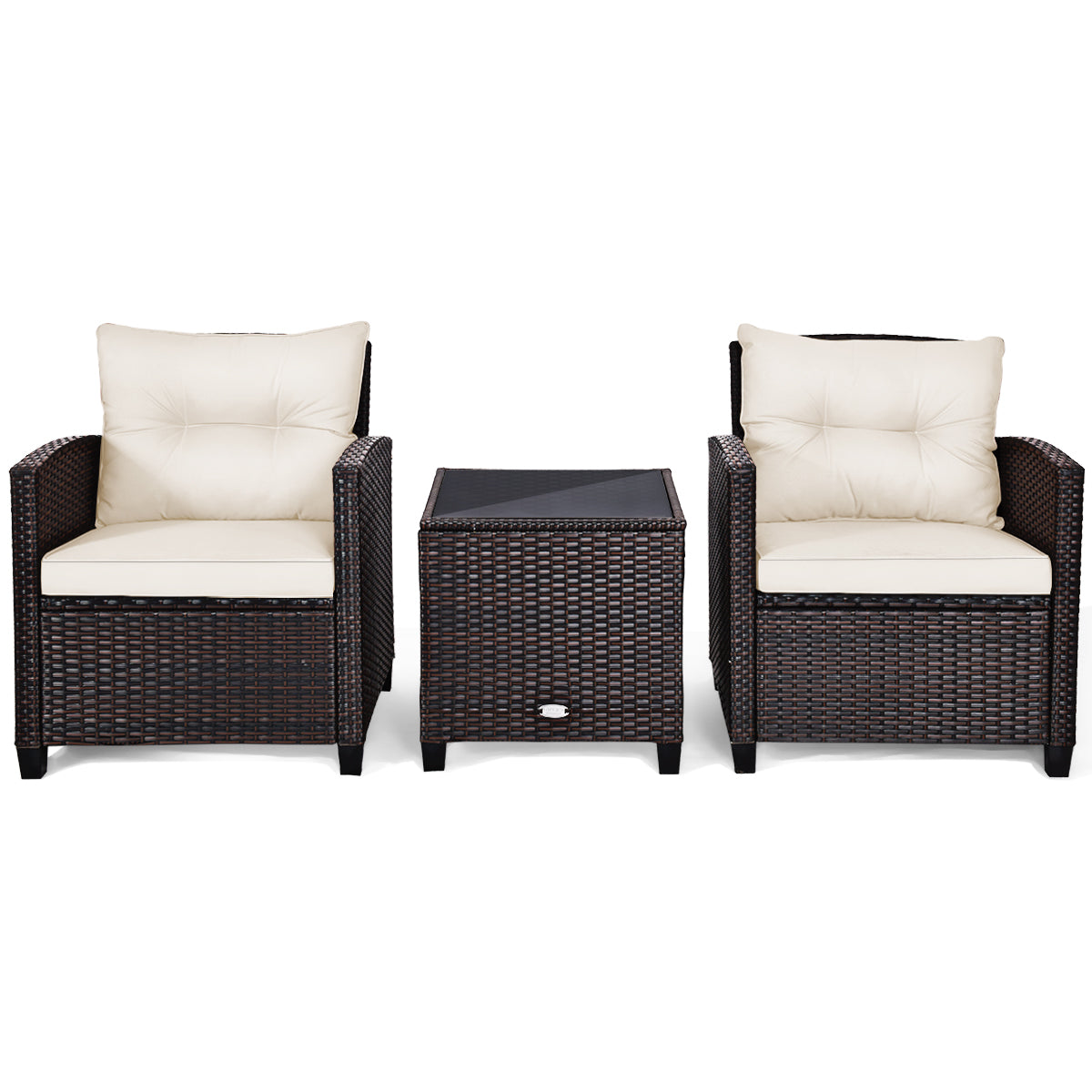 Set 3 Piezas Muebles Conversación de Patio Sofá en Ratán de Exterior con Cojín Lavable para Jardín Piscina Balcón 67 x 67 x 76 cm Blanco