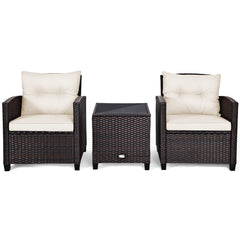 Set 3 Piezas Muebles Conversación de Patio Sofá en Ratán de Exterior con Cojín Lavable para Jardín Piscina Balcón 67 x 67 x 76 cm Blanco