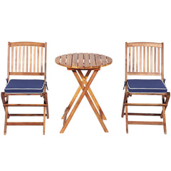 Set 5 Piezas Muebles de Madera de Bistró 2 Sillas con Cojín Mesa Madera de Acacia Plegables de Exterior para Terraza Patio Piscina Azul