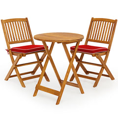 Set 5 Piezas Muebles de Madera de Bistró 2 Sillas con Cojín Mesa Madera de Acacia Plegables de Exterior para Terraza Patio Piscina Rojo