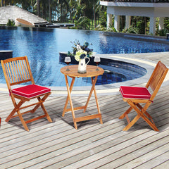 Set 5 Piezas Muebles de Madera de Bistró 2 Sillas con Cojín Mesa Madera de Acacia Plegables de Exterior para Terraza Patio Piscina Rojo