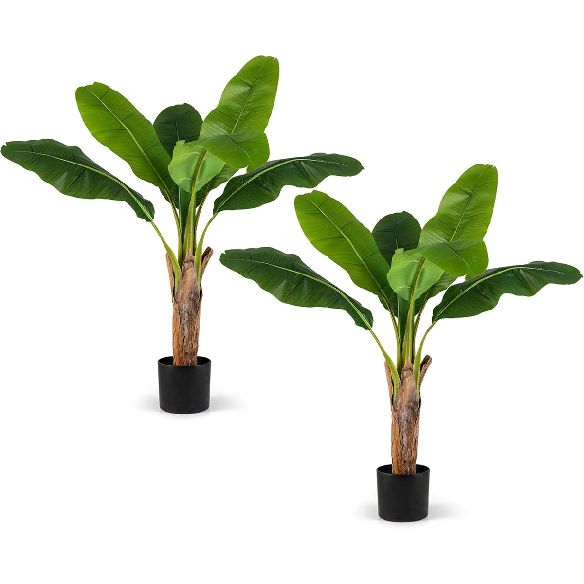 Set de 2 Árboles Artificiales Planta Falsa con Hojas de Plátano y Ramas Ajustables con Maceta Platanero Falsa Decoración de Interior Salón