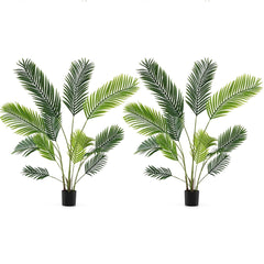 Set de 2 Plantas Artificiales 140 CM Árbol Tropical Falso en Maceta de Cemento Planta de Suelo Decoración para Hogar Sala Oficina