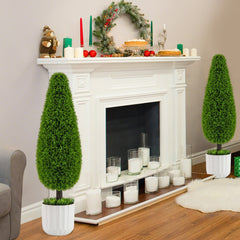 Set de 2 Piezas de Arbusto Artificial de Cedro en Forma de Gota de 90 CM Planta Topiaria en Maceta con Vides Plásticas Decoración Verde