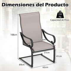 Set de 2 Sillas de Comedor para Patio Sillas de Respaldo Alto con Tela de Malla Estructura de Metal para Jardín Porche y Piscina Gris