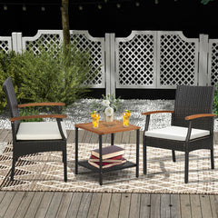 Set de 2 Sillas de Mimbre con Reposabrazos Cojín para Patio Sillas de Ratán PE de Exterior Marco Metal Sillones para Patio Balcón Terraza